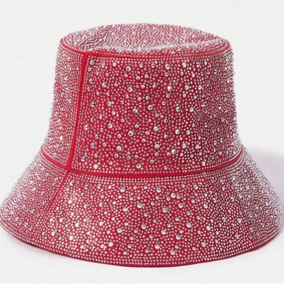 Accessories - Dazzling Red and Silver Crystals Bucket Hat NWOT